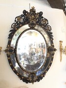 Napoleon 3 style Huge oval mirror with putti,s in wood and plaster, France 1880