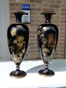 Napoleon 3 style Pair vases in cobalt blue and gilt decoration of flowers in Limoges porcelain, France 1880