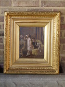 Napoleon 3 style Romantic painting by A. Roosenboom 1845-1875 of 2 children in oil on canvas in gilded frame, Belgium 1870