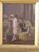 Napoleon 3 style Romantic painting by A. Roosenboom 1845-1875 of 2 children in oil on canvas in gilded frame, Belgium 1870