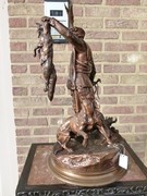 Napoleon 3 style Sculpture of a hunter by J.P.Méne in gold patinated bronze 
