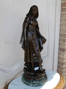 Napoleon 3 style Sculpture of a lady with flowers by Bouret in bronze and green marble, France 1880