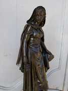 Napoleon 3 style Sculpture of a lady with flowers by Bouret in bronze and green marble, France 1880