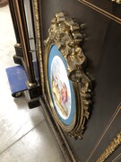 Napoleon 3 style Sideboard with Sevres porcelain plate ,marquetry and gilded bronze  in ebonised wood, France 1870