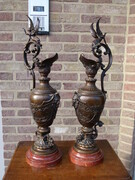 Napoleon 3 style Two urns on griot marble base in bronze, France 1880
