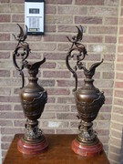 Napoleon 3 style Two urns on griot marble base in bronze, France 1880