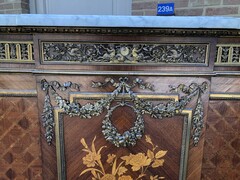 Napoleon 3 style Very high quality side board with marqetry and gilt bronze in different woods, France 1870