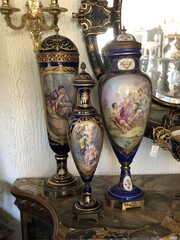 Napoleon III style 3 pairs of vases 56cm till 72cm and one centerpiece in porcelain, France 1880