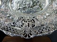 Napoleon III style Centerpiece coupe 830 silver with hunting scene 275 gr, Germany marked in stamp model of hart W.W.H 1890