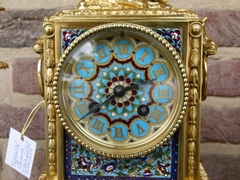 Napoleon III style Clockset with cloisonné and cherub in gilded bronze, France 1880