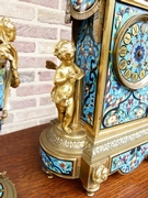 Napoleon III style cloisonné Clockset with putti,s in gilded bronze, France 1870