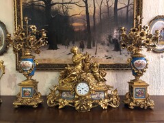 Napoleon III style Gilded bronze and Sevres porcelain clockset, France 1880