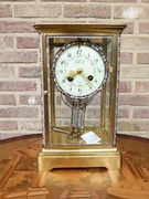 Napoleon III style Glass pendule clock with cloisonné champleuve in gilded bronze, France 1880