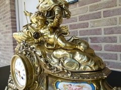 Napoleon III style huge Clock with a woman and child signed by Popon in gilt bronze and sévres porcelain, France 1880