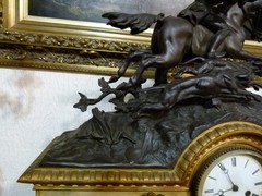Napoleon III style Huge clockset with hunter in patinated and gilded bronze with white marble, France 1880