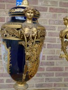 Napoleon III style Huge pair Sévres porcelain vases with romantic scenes in Sévres porcelain and gilded bronze, France 1870
