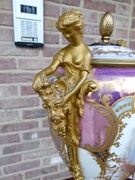 Napoleon III style Huge vase with romantic scene in porcelain and gilded bronze, France 1880