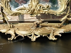 Napoleon III style Make-up mirror with a monkey and cherubs in gilded bronze, France 1870