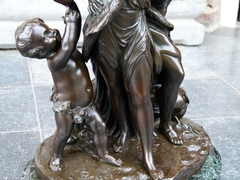 Napoleon III style Sculpture of a dancing family with green marble base signed by Boizot 1786 in patinated bronze, France 1870