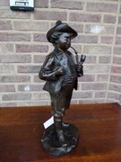 Napoleon III style Sculpture of a pipe smoking boy signed by Melane in patinated bronze, France 1880