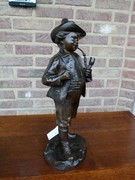 Napoleon III style Sculpture of a pipe smoking boy signed by Melane in patinated bronze, France 1880