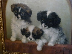 style Painting of 3 dogs by Sophie Pir 1858-1936 in oil on canvas , Belgium 1900