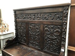 Renaisence style Bench with a trunk in oak, Belgium 1900
