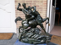 style Sculpture by Barye of Theseus fighting centaur Bianor with foundry stamp F.Barbedienne in patinated bronze, France 1880