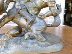 style Sculpture of a battle of two warriors in patinated bronze, France 1880
