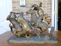 style Sculpture of a battle of two warriors in patinated bronze, France 1880
