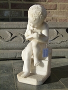 style Sculpture of a young boy write a book in carved alabaster, Italy 1900