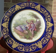 style Sévres plate with romantic scene in porcelain, France 1920