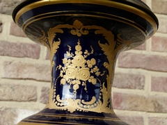 style Sévres vase with romantic scene by Eug. Farel in porcelain and bronze, France,Sévres 1880