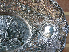 style Silver plate with a hunting scene 275gram in silver 830, Germany 1900