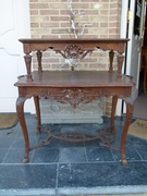 Transition style Server table in carved oak, Belgium,Liége 1920