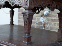 Transition style Server table in carved oak, Belgium,Liége 1920